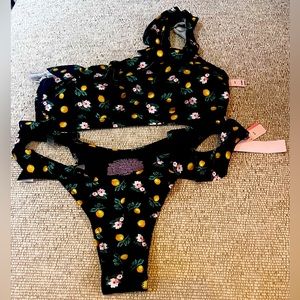 NWT VS Lemon/Flowers One shoulder Cheeky bikini set